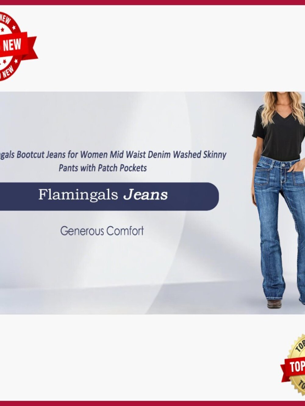 Mid Rise Bootcut Jeans Stretchy Denim Pants with Patch Pockets - Picture 6 of 7